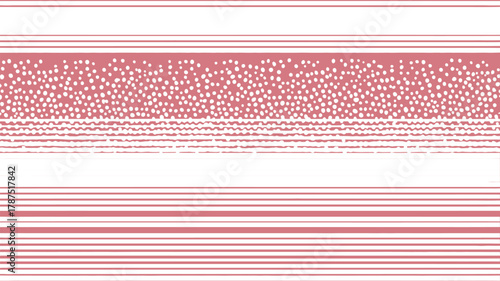 Abstract pattern with pink background and white dots and lines forming a textile design style art