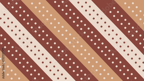 Diagonal stripes pattern with brown and beige colors and white dots in a repeating arrangement style