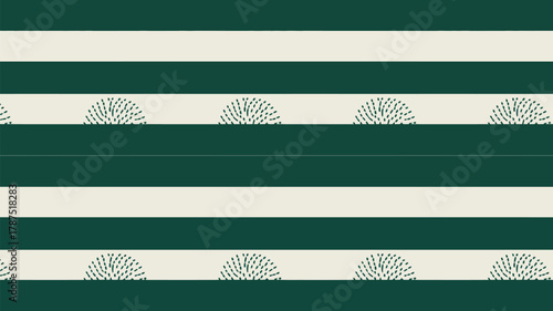 Horizontal green and white stripes with semicircles pattern design background image style wallpaper