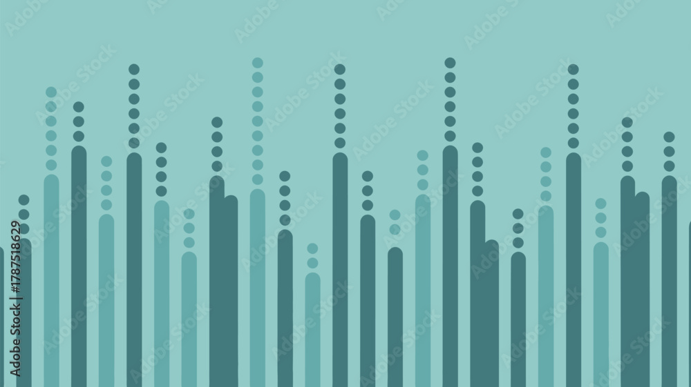 Obraz premium A teal background with vertical bars and dots of varying heights in shades of teal and dark teal