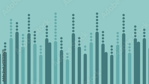 A teal background with vertical bars and dots of varying heights in shades of teal and dark teal