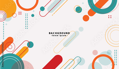 Abstract geometric background suitable for modern designs. Circles and rectangles in a playful layout for web graphics and digital art.