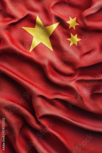 Realistic waving China flag with bright red fabric and five golden stars creating a strong national symbol