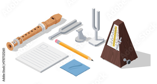 Isometric musical instruments and tools with metronome and tuning fork
