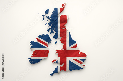 United Kingdom and Ireland Map Union Jack Flag Texture 3D Relief
