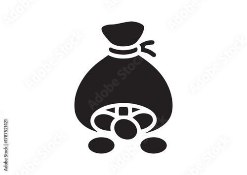 Bag of money with hole and coins icon, Bag of money with hole and coins solid vector