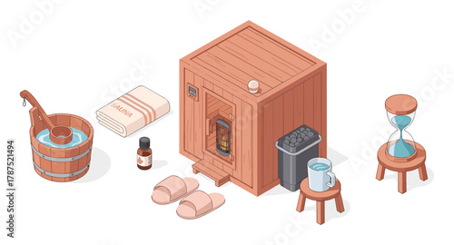 Isometric sauna elements with accessories for relaxation and wellness