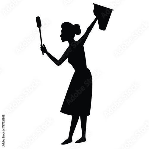 Housewife cleaning with duster silhouette illustration clip art image art