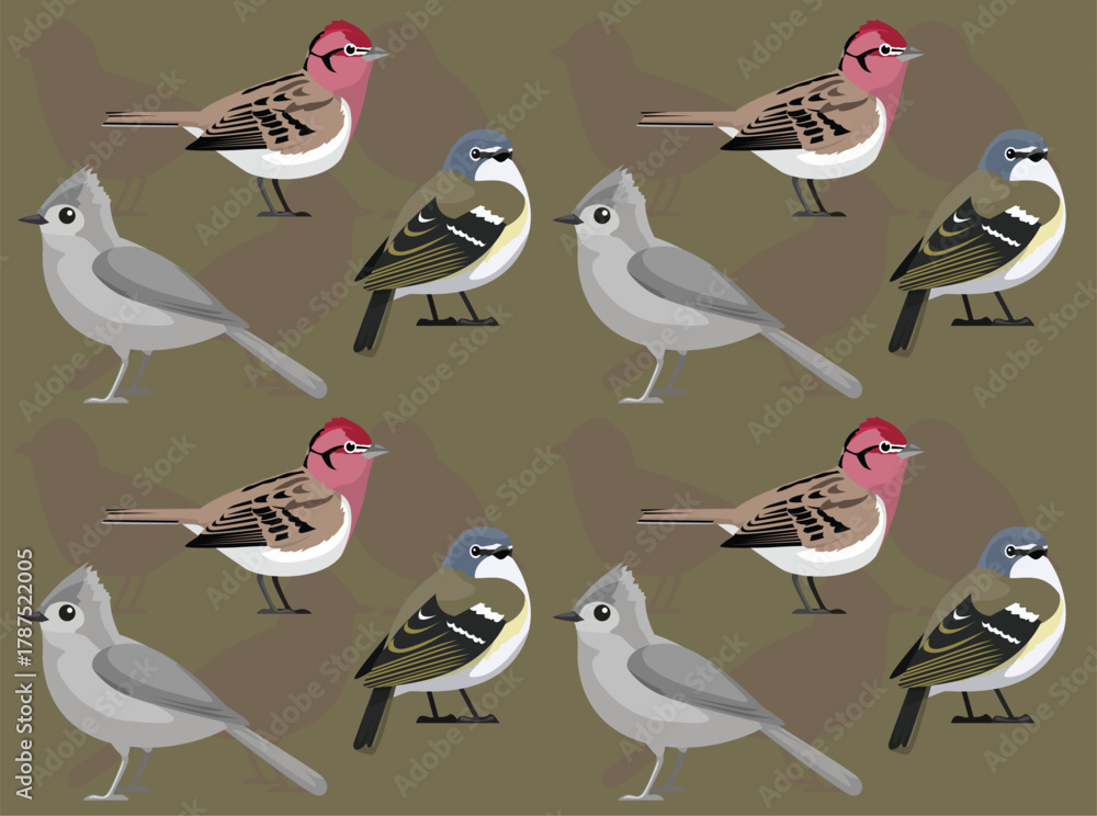 Obraz premium Vireo Titmouse Finch Cartoon Character Seamless Wallpaper Background