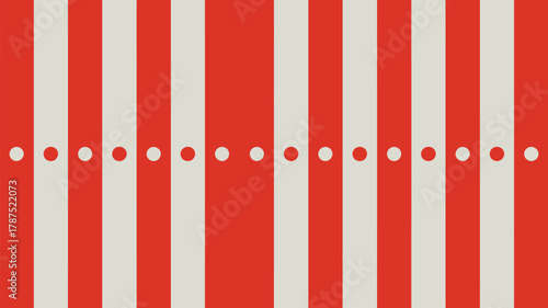 Red and white striped background with a row of white circles evenly spaced across the center line
