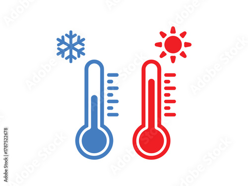 Temperature icon, showing hot and cold weather, representing climate change, and indicating thermometer readings