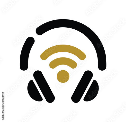 Modern podcast logo design with headphones and wifi signal perfect for audio streaming, radio shows, and online broadcasts