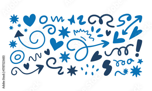 Blue pen scribbles and swirls doodle background vector illustration, easily editable.