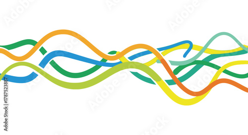 Abstract colorful wavy lines flowing and overlapping on a clean white background