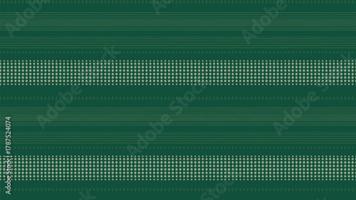 A dark green background with horizontal lines and bands of dots across the image in a repeating pattern
