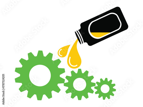 Oil pouring onto gears, , symbolizing lubrication, maintenance, and mechanical engineering concepts