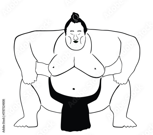 Sumo wrestler vector graphic silhouette illustration isolated. Japan traditional sport. Overweight sportsman sumo wrestling discipline. Fat man battle shape shadow.