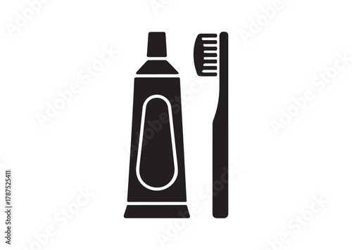 Toothpaste and brush icon, Toothpaste and brush solid vector