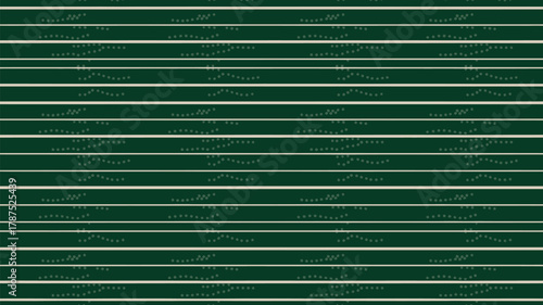 A dark green background with horizontal white lines and small dotted patterns in a wavy formation repeated