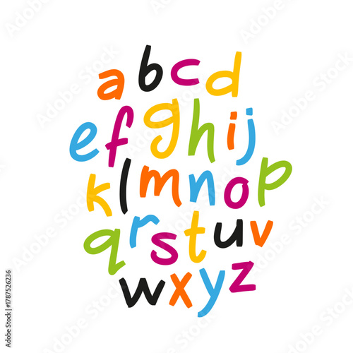 A fashionable hand-drawn lettering font. Funny playful lowercase Latin letters written with a marker pen on a white background