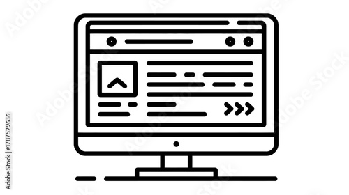 Clean Outline Icon: Desktop Computer Monitor Displaying Web Page, Application Interface, or Software UI