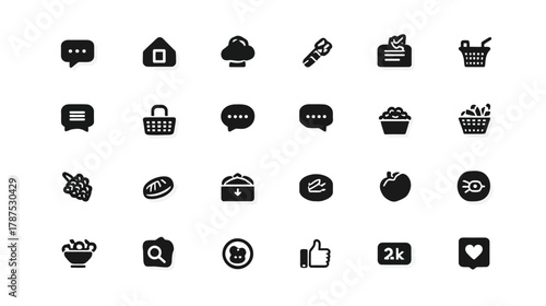 Monochromatic UI UX icon set, a collection of minimal web and app interface symbols for digital design and graphic resources.