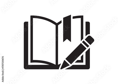 Book with bookmark and pencil icon, Book with bookmark and pencil solid vector