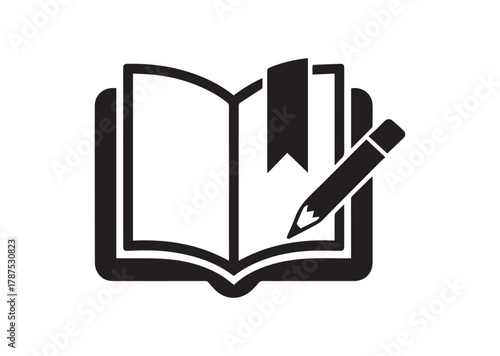 Book with bookmark and pencil icon, Book with bookmark and pencil solid vector
