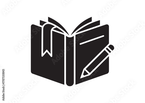 Book with bookmark and pencil icon, Book with bookmark and pencil solid vector