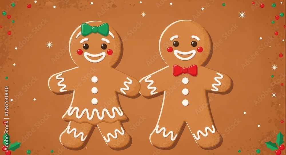Naklejka premium Joyful Gingerbread Couple Celebrating Christmas, Cookie, Man, Woman