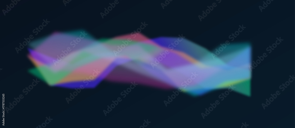 Obraz premium A digital wave of blurred, translucent geometric shapes in vibrant hues of green, purple, and blue overlap and glow against a dark, minimalist background