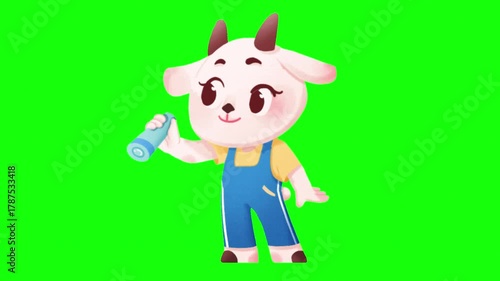 Wallpaper Mural Cute 2D Cartoon Goat Character Mascot Holding Bottle Green Screen Torontodigital.ca