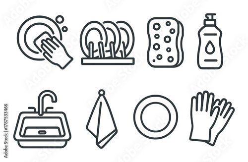 Kitchen dishwashing essentials icons including sponge and gloves