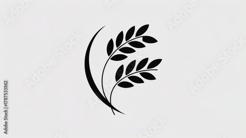 Black stylized wheat stalks and leaves on a light gray background grain agriculture