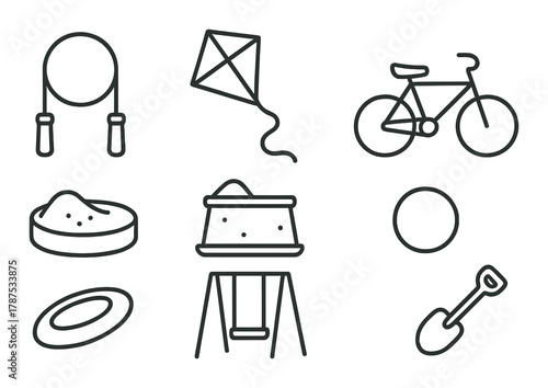 Minimalist playground icons featuring outdoor activities and sports equipment for children
