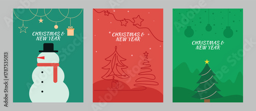 Merry Christmas and Happy New Year greeting card template. Greeting card, party invitation card, website banner, social media banner, marketing material