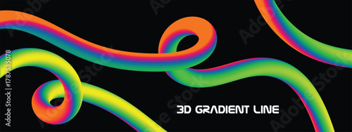Gradient abstract colored shapes. Squiggles and Curve Graphic Elements. 3d wavy fluid lines and curved ribbons. Eps 10
