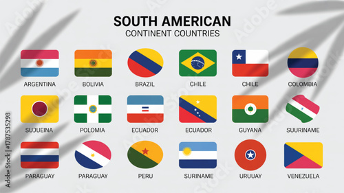 Collection of South American Continent Country Flags and Names argentina bolivia