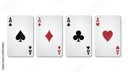 Four Aces Playing Cards Spades Diamonds Clubs and Hearts on White vector illustration
