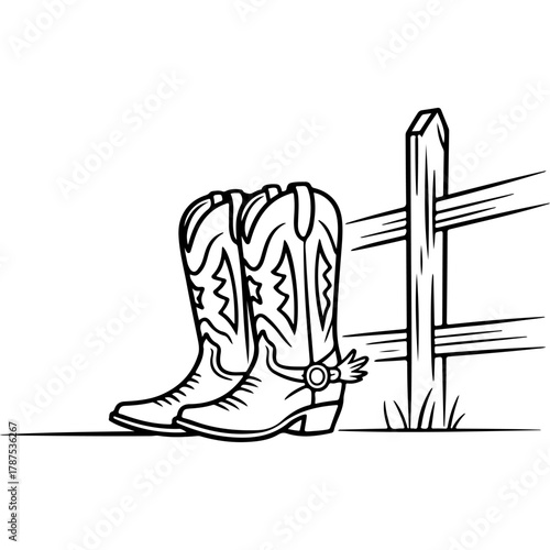 Classic cowboy boots leaning against a rustic wooden fence, symbolizing the spirit of the American West