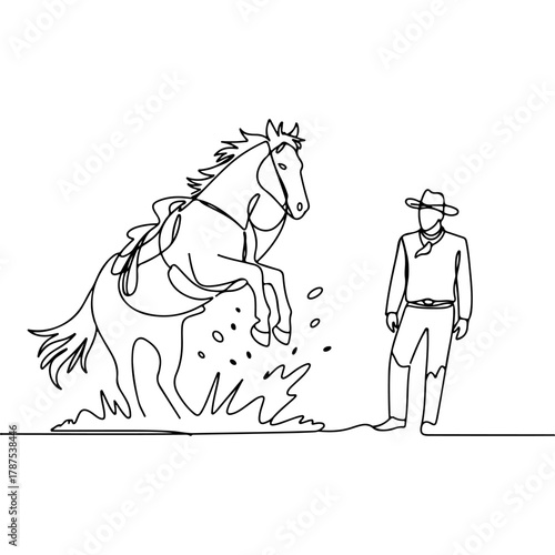 Cowboy and Horse Encounter Single Line Art Depiction of Western Adventure