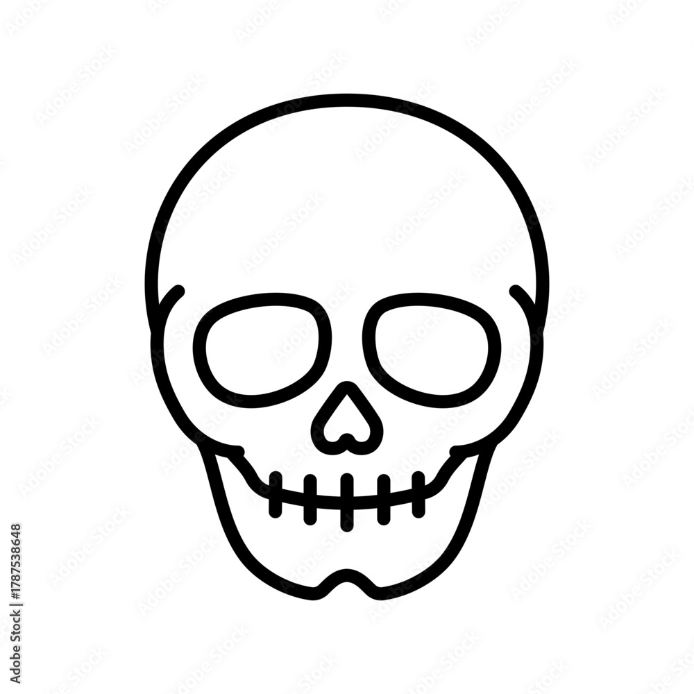 Fototapeta premium Minimalist Skull Icon. A stark outline of a human skull, presented in a clean and simple linear design. This visual offers a direct and evocative representation of mortality. 