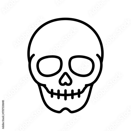 Minimalist Skull Icon. A stark outline of a human skull, presented in a clean and simple linear design. This visual offers a direct and evocative representation of mortality. 