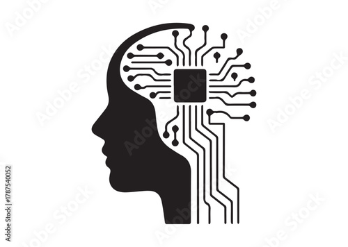 Human face and circuit board icon, Human face and circuit board solid vector