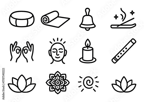 Zen meditation and relaxation symbols on olive background