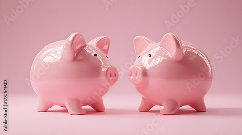 Two pink piggy banks facing, symbolizing financial comparison