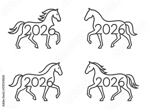 Monochrome horse design with year 2026 repeated four times