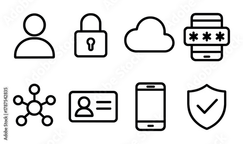 Set of security and technology icons on dark background