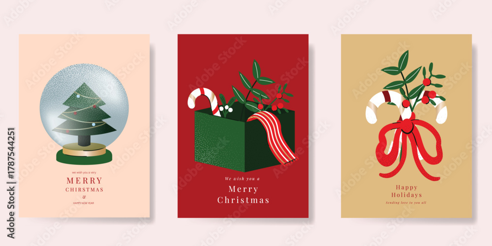 Obraz premium Christmas Luxury gold invitation card design vector. Red Christmas ornamental on green background. Design illustration for cover, print, poster, ads.