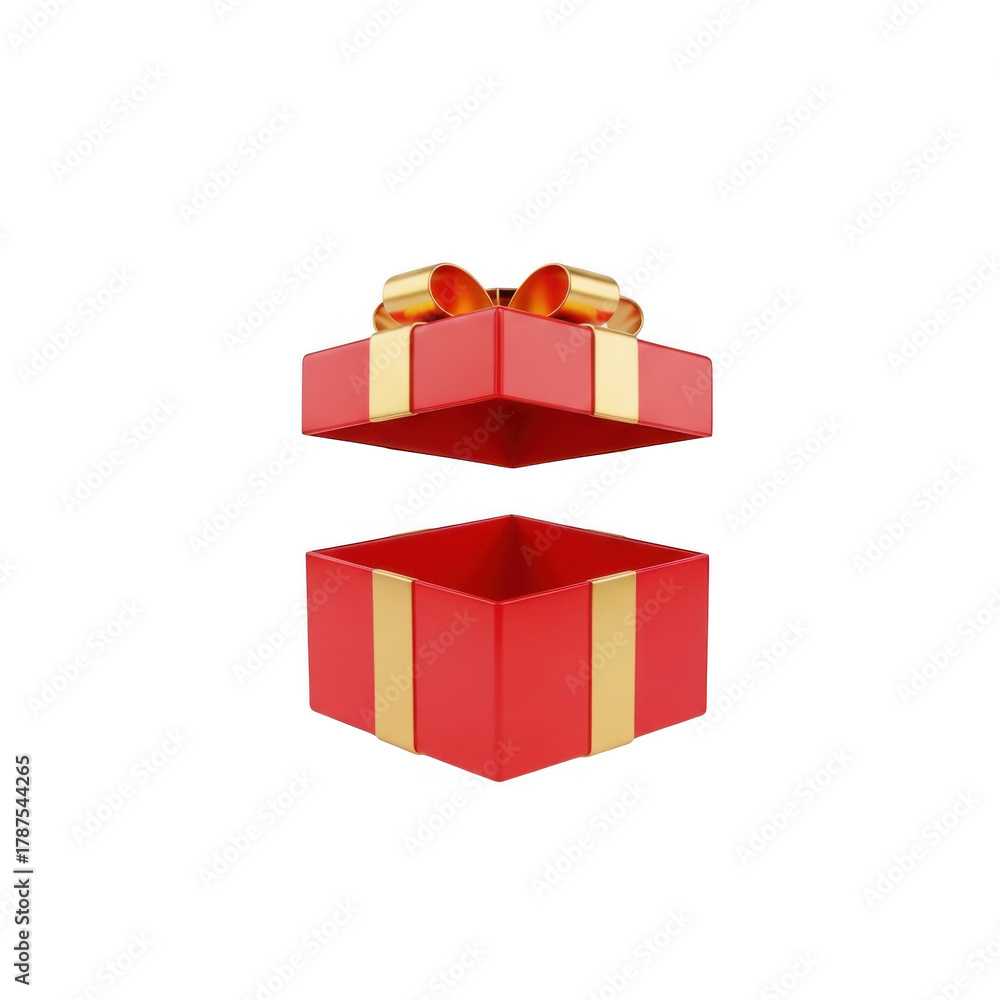 Fototapeta premium 3d red gift box with golden ribbon isolated on transparent background